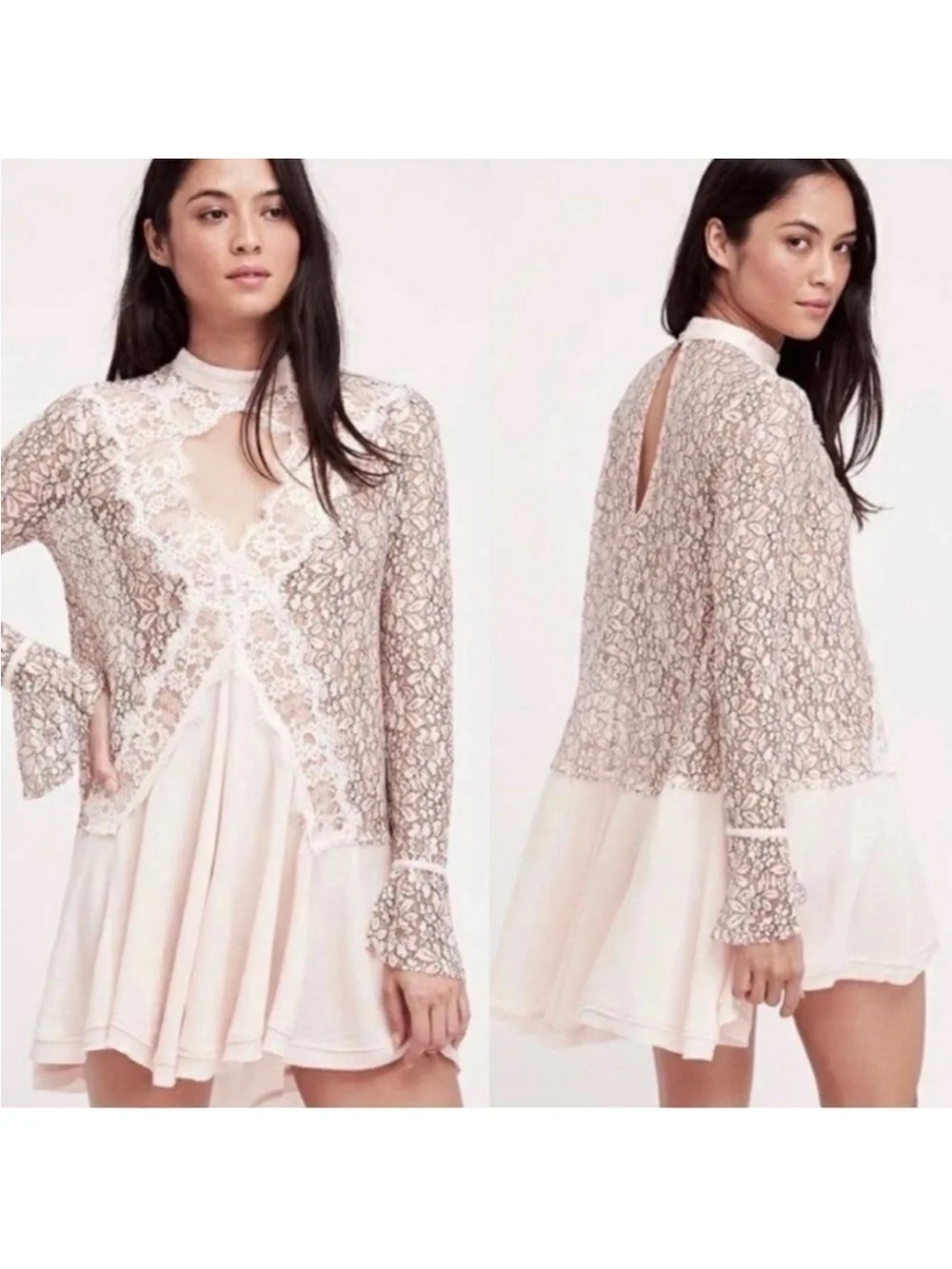 Free People Tell Tale White Lace Overlay Tunic